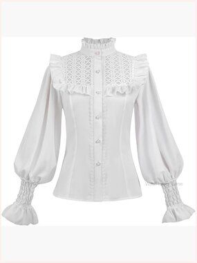 Victorian Blouse Long Sleeve Renaissance Shirt Lotus Ruffle Tops